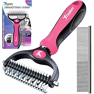 candure pet friendly dog brush for shedding amp effective hair removal double-sided dematting comb for dogs amp cats hair brush for shedding - undercoat rake for dogs with comb large pink
