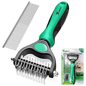 candure pet friendly dog brush for shedding amp effective hair removal double-sided dematting comb for dogs amp cats hair brush for shedding - undercoat rake for dogs with comb small green