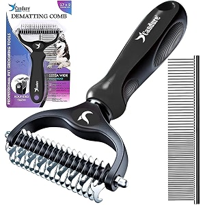 candure pet friendly dog brush for shedding amp effective hair removal double-sided dematting comb for dogs amp cats hair brush for shedding - undercoat rake for dogs with comb large dark black
