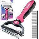 Candure Pet Friendly Dog Brush for Shedding & Effective Hair Removal Double-Sided Dematting Comb for Dogs & Cats Hair Brush for Shedding - Undercoat Rake for Dogs with Comb (Large, Pink)