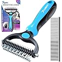 Candure Pet Friendly Dog Brush for Shedding &amp; Effective Hair Removal Double-Sided Dematting Comb for Dogs &amp; Cats Hair Brush for Shedding - Undercoat Rake for Dogs with Comb (Large, Blue)
