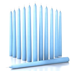 candwax 12 inch taper candles set of 12 - dripless and smokeless - unscented - slow burning - perfect for christmas and weddings - baby blue