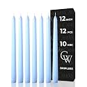 CANDWAX 12 Inch Taper Candles Set of 12 - Dripless and Smokeless - Unscented - Slow Burning - Perfect for Christmas and Weddings - Baby Blue