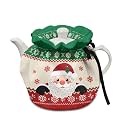 Candy Cane Santa Claus Christmas Tea Cozy Cover Protector Tea Kettle Dust Cover with Insulation Pad Coffee Pot Cover Kitchen Table Top Decor Anti-Falling Teapot Protection Coffee Table Decor