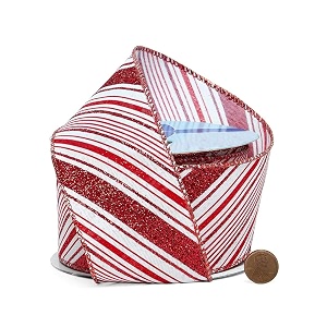 candy cane wired christmas ribbon - 2 1234 x 10 yards sparkly red white peppermint holiday garland gifts wrapping wreaths bows