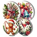 Candy Canes Art Electric Stove Burner Covers,4 Pcs Christmas Bells Round Stove Burner Covers,Gingerbread Men Stove Burner Cover,8 Inch and 10 Inch,Drink Metal Cooktop Home Decorative