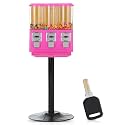 Candy Vending Machine with Stand for Business and Home - Triple Coin Operated Vending Machine Using Quarters - Commercial Gumball Machine with Stand for Sale Use for Gumballs Toys Capsules (Pink)