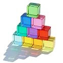 Candywood Rainbow Acrylic Gem Cubes Blocks Children Educational Sensory Training Crystal Toys Baby Learn Color Light Shadow Stacking Toys (10-Pcs)