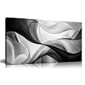 CANEITO Abstract Wall Art for Living Room, Black and White Wall-Decor for Bedroom, Minimalist Curve Line Canvas Print Pictures for Hallway Office, Size 40x20 Inches