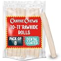 Canine Chews 10-11" Dental Coated Jumbo Rawhide Retriever Rolls (8 Pack) - Breath Freshening & Long Lasting Dental Chews for Dogs Large Size - Teeth Cleaning Dog Treats for Aggressive Chewers