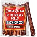 Canine Chews 10" Beef Basted Rawhide Bones for Large Dogs - 20 Pack - Hand-Rolled Dog Chews Basted in Beef Broth - Promotes Dental Health