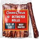 Canine Chews 10" Beef Basted Rawhide Bones for Large Dogs (50 Pack) - Hand-Rolled Dog Rawhide Chews Basted in Beef Broth - Beef Dog Rawhide Bones Promotes Dental Health - Hand-Rolled in Beef Broth
