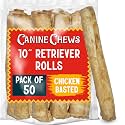 Canine Chews 10" Chicken Basted Dog Rawhide Retriever Rolls (50 Pack) - Natural Beef Dog Rawhide Chews - Healthy Dental Chews