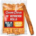 Canine Chews 10" Chicken Coated Dog Rawhide Retriever Rolls (20 Pack) Bones for Large Dogs - 100% USA-Sourced-Chicken - Long-Lasting - Healthy Dental Chew