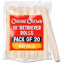 Canine Chews 10" Dog Rawhide Retriever Rolls - Bones for Large Dogs (20 Pack) - 100% USA-Sourced Natural Beef - Single Ingredient - Healthy Dental Chew