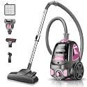 Canister Vacuum Cleaner, 32Kpa 1600W Bagless Vacuum Cleaner, Dust Full Indicator, H13 HEPA Filter, 3.7Qt Large Capacity, Lightweight Vac for Hard Floors, Carpet, Pet, Upholstery, Pink