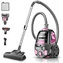 Canister Vacuum Cleaner, 40Kpa 1600W Cyclon Power Bagless Canister Vacuum Cleaners for Home, 3.7QT Large Dust Cup, Lightweight Vac for Hard Floors, Carpets, Pet Hair, Pink