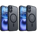 CANSHN Magnetic for iPhone 16 Case, Upgraded [Full Camera Protection] [Compatible with Magsafe] [Translucent Matte] Shockproof Protective Phone Case for iPhone 16 - Black (Pack of 2)