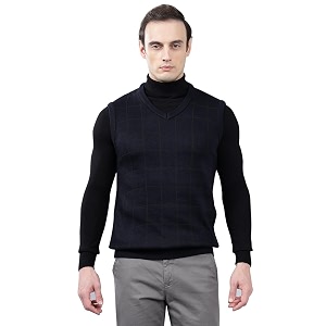 Cantabil Checkered V-Neck Sleeveless Regular Fit Mens
