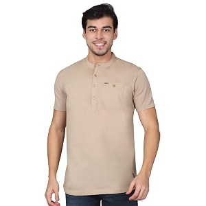 Cantabil Mens Solid Mandarin Collar Half Sleeves