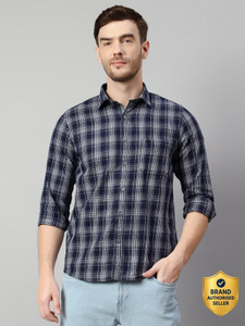 CANTABIL Men Checkered Casual Blue Shirt