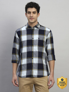 CANTABIL Men Checkered Casual Dark Blue Shirt