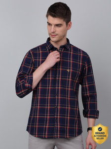 CANTABIL Men Checkered Casual Dark Blue Shirt