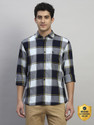 CANTABIL Men Checkered Casual Dark Blue Shirt