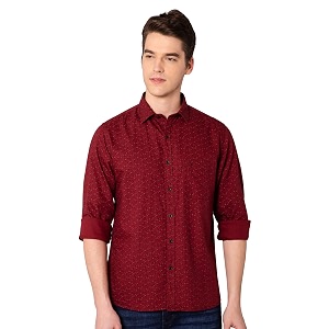 Cantabil Men Cotton Printed Maroon Full Sleeve