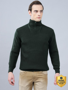CANTABIL Men Solid Mandarin Neck Dark Green