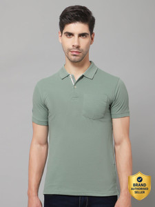 CANTABIL Men Solid Polo Neck Polycotton Green