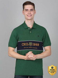 CANTABIL Printed Men Polo Neck Green T-Shirt