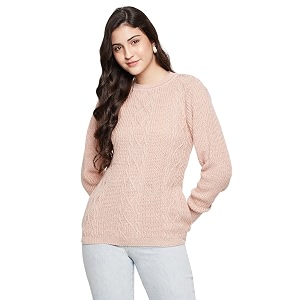 cantabil self design pink round neck full sleeves regular fit women casual sweater  casual winter sweater for women  ladies sweater for winter wear p_lswt00093_pink