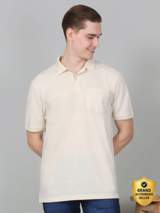 CANTABIL Solid Men Polo Neck Beige T-Shirt