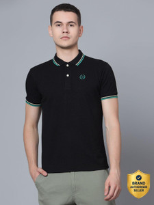 CANTABIL Solid Men Polo Neck Black T-Shirt