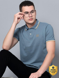 CANTABIL Solid Men Polo Neck Blue T-Shirt