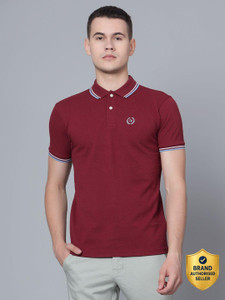 CANTABIL Solid Men Polo Neck Maroon T-Shirt