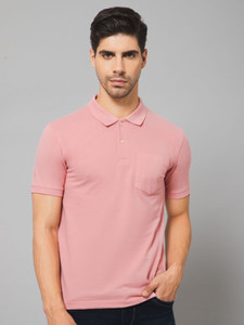 CANTABIL Solid Men Polo Neck Pink T-Shirt