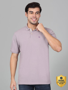 CANTABIL Solid Men Polo Neck Purple T-Shirt
