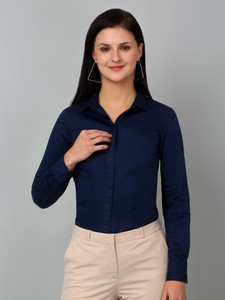 cantabil women solid formal blue shirt