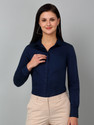 CANTABIL Women Solid Formal Blue Shirt