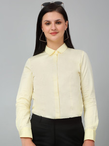 cantabil women solid formal yellow shirt