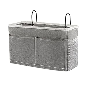 canvas iron bedside caddy bedside hanging storage basket bed caddy for headboards bunk dorm rooms crib beds rails organizer grey 10x29x18 cm