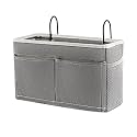 Canvas, Iron Bedside Caddy Bedside Hanging Storage Basket Bed Caddy for Headboards Bunk Dorm Rooms Crib Beds Rails Organizer (Grey), 10X29X18 Cm