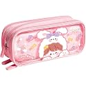 Canvas Large Capacity Transparent Cute Cartoon Print Pencil Case 3 Compartment Aesthetic Pencil Case for Girls Multifunctional Stationery Organizer for School (Pink Cute Bunny)