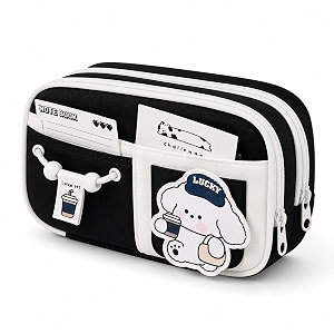 canvas school bag pencil case 3 layer multi compartment large capacity aesthetic pencil pouch for stationary cute stationery for kids pencil case for girls amp boys black