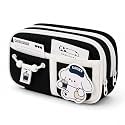 Canvas School Bag Pencil Case, 3 Layer Multi Compartment Large Capacity, Aesthetic Pencil Pouch for Stationary, Cute Stationery for Kids, Pencil Case for Girls &amp; Boys (Black)