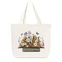 Canvas Tote Bag, Library Shoulder Bag For Reader Bookish Women Friend Bookworm