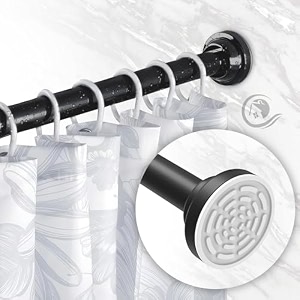 canway 105cm to 170cm extendable shower curtain tension rod non-drilling anti-skid spring pull rod - stainless steel black 1 piece