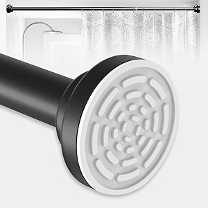 canway 105cm to 170cm extendable shower curtain tension rod non-drilling anti-skid spring pull rod - stainless steel black 1 piece